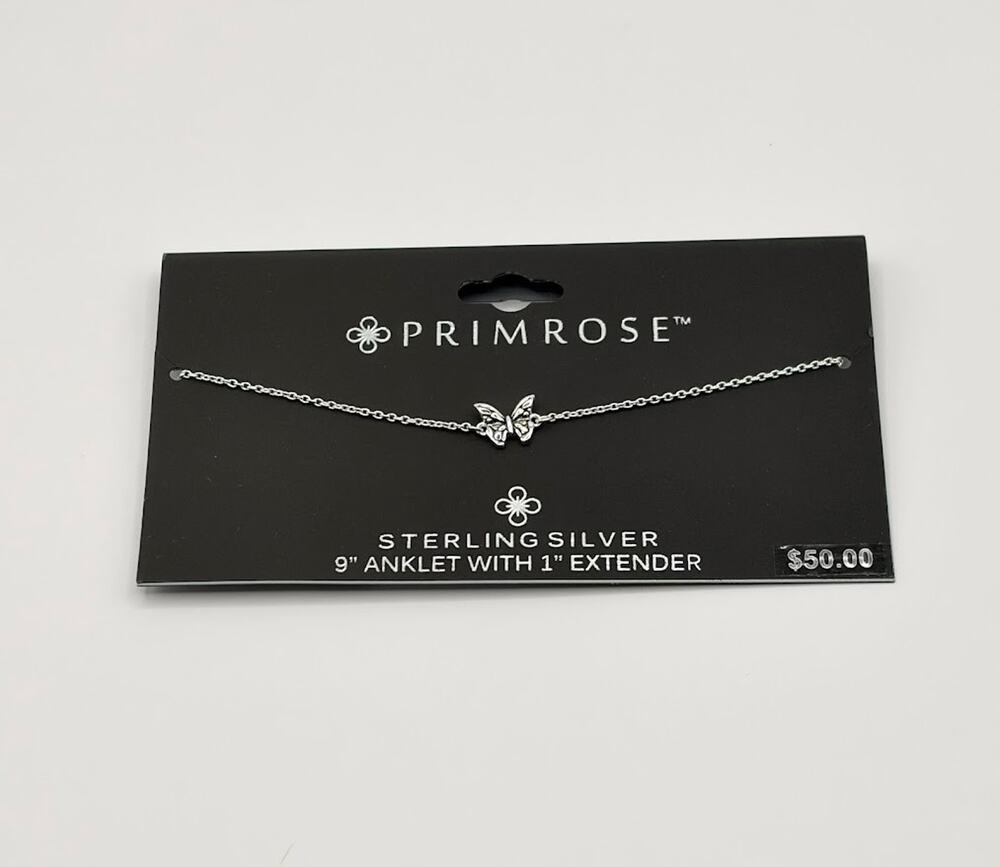 Primrose Sterling Silver 9" Butterfly Anklet w/ 1" Extender